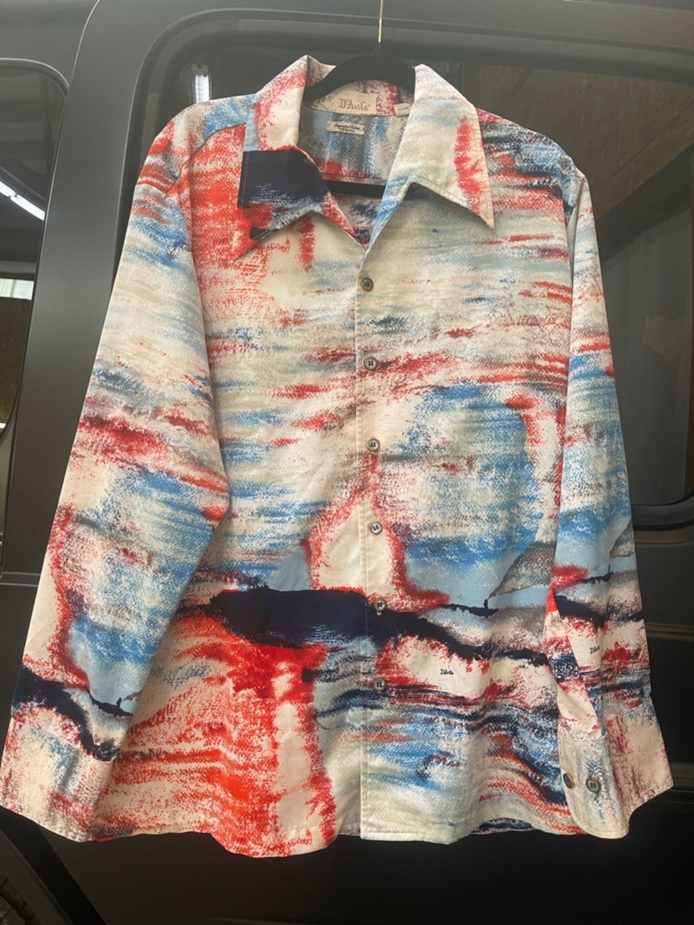 D’Avila vintage Abstract Paint-Stripe Blouse — Red, Blue, White
